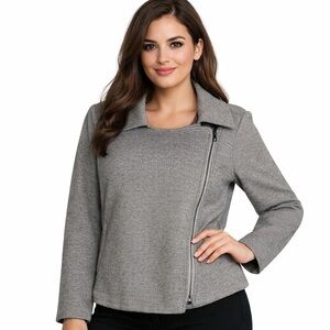 Eileen Fisher Organic Cotton Knit Moto Jacket Size Medium Moon Gray Herringbone